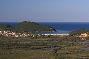 Ammoudia: The bay, seen across the marshy hinterland