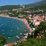 Budva: The beach, popular with sunbathers and swimmers