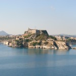 Corfu: The Venetian Fortress with NAOK's harbour far left and Mandraki far right.