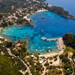 Paleokastritsa: Aerial view of the harbour, before the pontoons were installed