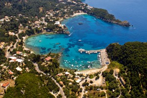 Paleokastritsa: Aerial view of the harbour, before the pontoons were installed