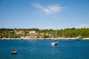 Fiskardo: The north bank of the harbour - room for plenty more yachts here!