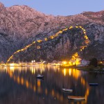 Kotor: The fortress walls illuminated at dusk