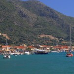 Nidri: The town and quays, with their mountain backdrop