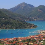 Nidri: The town quay with Tranquil Bay opposite and Vlikho Bay right