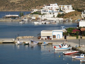 Lipsi: The harbour with yachts and power boats on the jetty