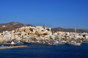 Naxos: The inner harbour, left and "marina" centre, with yachts accompanied by fishing boats!