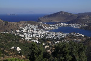 Skala Patmos: The town & harbour, viewed from Monastery of Saint John the Theologian