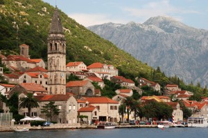Perast: The village and quay with the prominent church tower