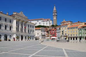 Piran: Tartini's Square in the old town with Sv. Jurij church behind