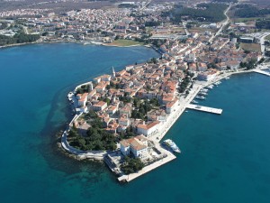 Porec: Aerial view of the old town. The marina is just to the right out of shot