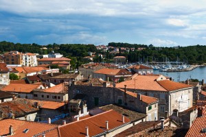 Porec: The marina seen over the roofs of the old town