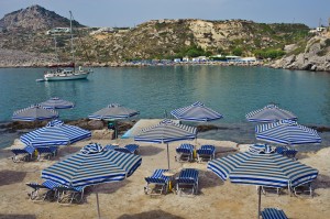 Ladiko: The bay with a yacht at anchor