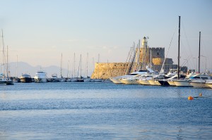 Rhodes Town: Mandraki harbour with the Fort in the background