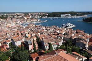 Rovinj: The old town, harbour, marina and just visible far right, the anchorage.