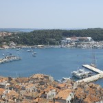 Rovinj: The harbour and marina, seen over the tightly packed buildings of the old town