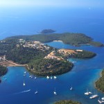 Mourtos: The islands & channel with its many anchorages, from Nikolaos Island looking south east